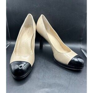Tahari Heels Laura Womens 10 M Tan leather two tone Black Patent Tan Shoes
